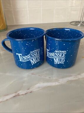 Vintage Jack Daniels Blue Tennessee Mud Granite were Enamel Mugs - Pair